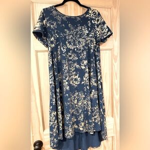 LuLaRoe Small Elegant Blue and Gold Floral Carly Dress